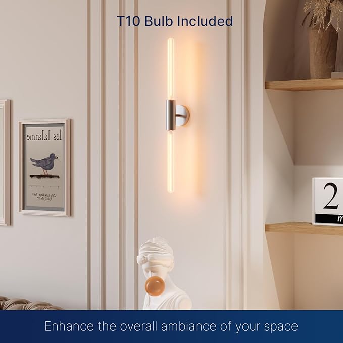 FLSNT Polished Nickel 2-Light Wall Sconce with Clear T30 Edison LED Bulbs, Dimmable E26 Standing Lamp, 2700K Soft White, 90CRI, 350LM, Industrial Wall Light for Living Room, Bedroom, Office