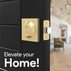 Mega Handles - Prime Deadbolt I Entry Deadbolt Lock - Heavy Duty Square Locking Deadbolt for Left or Right-Handed Doors - Interior/Exterior - Satin Brass