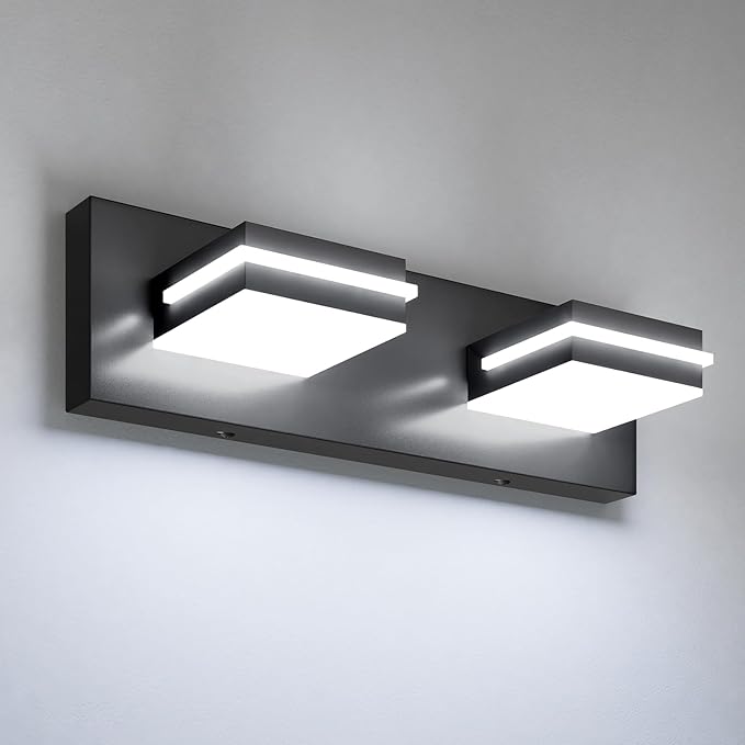 VOLISUN Modern Bathroom Vanity Light Fixtures (2-Light, 15.5-Inch), Matte Black LED Bathroom Lighting Fixtures Over Mirror, 360°Rotatable Head, LED Vanity Lights for Bathrooms (Cool White 6000K)