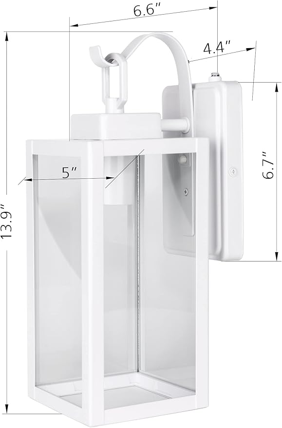 LIT-PaTH Dusk to Dawn Outdoor Wall Lantern, Wall Sconce as Porch Lighting Fixture, E26 Medium Base Max 60W, Anti-Rust Metal with Glass Shade, White, 1-Pack