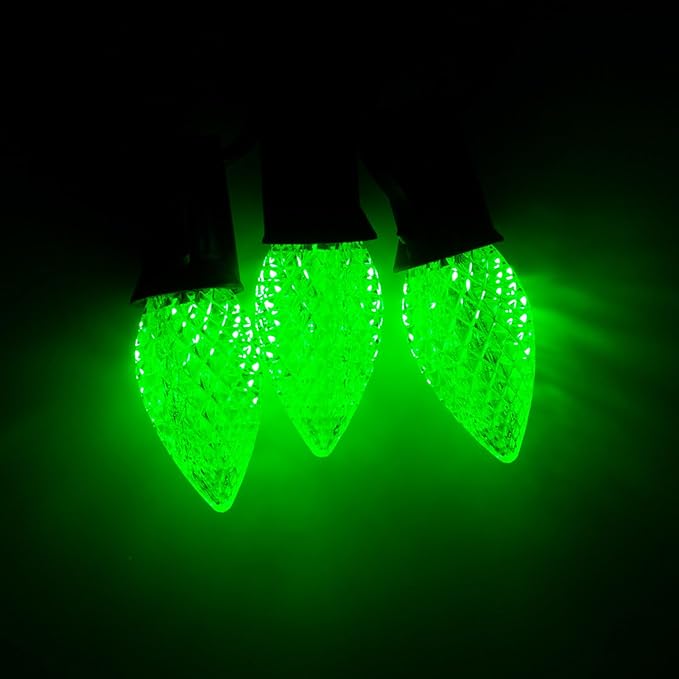 Meconard C7 Led Replacement Christmas Light Bulbs, C7 Shatterproof Led Bulbs for Christmas Indoor Outdoor String Lights, E12 Candelabra Base, Commercial Grade Holiday Light Bulbs, Green, 25 Pack