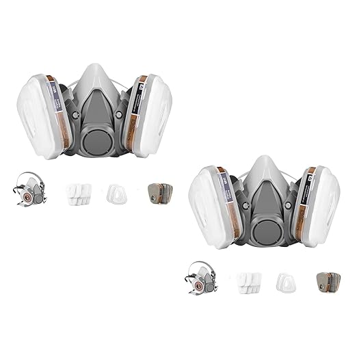 2 Pack 6200 Half Face Paint Respirator Mask with Filters, Active Carbon Gases Chemicals Respirator for Vapors, Dust,Formaldehyde, Sanding, Polishing, Spraying,Machine Polishing and other Work
