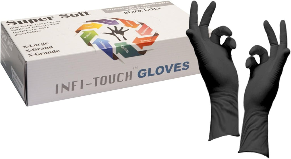Super soft Disposable Latex Gloves, Powder Free, Exam 12" Length, Medium Duty, 50 Gloves, Size X-Large.