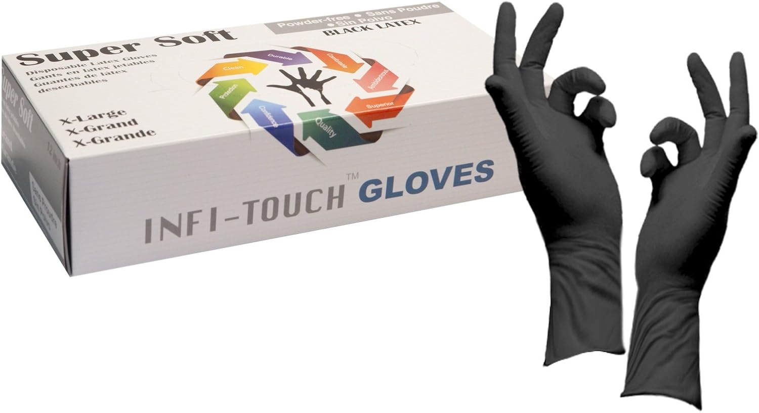 Super soft Disposable Latex Gloves, Powder Free, Exam 12" Length, Medium Duty, 50 Gloves, Size X-Large.