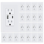USB Wall Outlet, Charger Outlets Receptacles with 4.2A USB C Ports, 15 Amp Duplex Tamper Resistant Receptacle Plug with USB Electrical Outlet, Wall Plate Included, ETL Listed，White, 20 Pack
