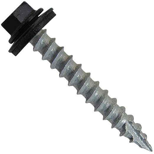 ROOFING SCREWS: (250) x 1-1/2" BLACK Hex Washer Head Metal Roof Screw. Self-tapping Metal to Wood, EPDM Washer, Colored Head