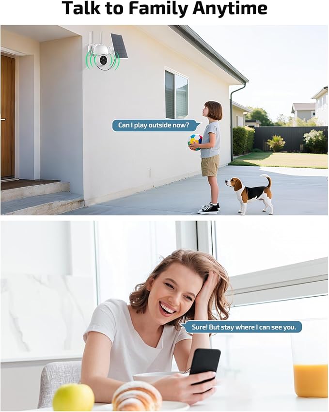 《100% Solar Powered &Full 360° Coverage》Outdoor Wireless PTZ Camera System, 4MP Solar Powered Battery Cameras,Home Video Surveillance, Surveillance DVR Kits