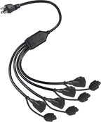 KUNCAN 4-Outlet Power Splitter Cord - 3 Prong 1 to 4 Way Male to Female Multi Plug Adapter, 1.5FT 16AWG 13A Y Style Extension Cord with Outlet Cover for Computer, LED Stage Light (Black 1-Pack)