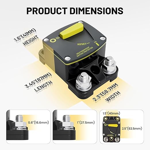 RED WOLF 250A Circuit Breaker Switch Manual Reset DC 12-24V, 5/16"-M8 Stud for Car Audio RV Marine Boat Truck Trolling Motors Stereo Audio Electronic Battery Solar System