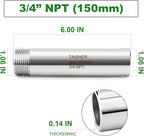 TAISHER 2PCS 304 Stainless Steel Pipe Fittings, 3/4" NPT Male Threaded, 6" Length Weld Nipple Cast Pipe