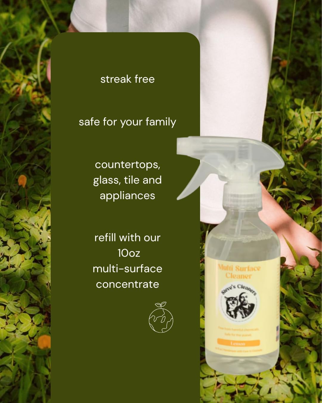 Steve's Cleaners Lemon Multi-Surface Cleaner – Plant-Based, Non-Toxic, Streak-Free Cleaning Spray – Ammonia-Free, Safe for Kitchen, Bathroom, Counters & More – 10 oz (Pack of 3)