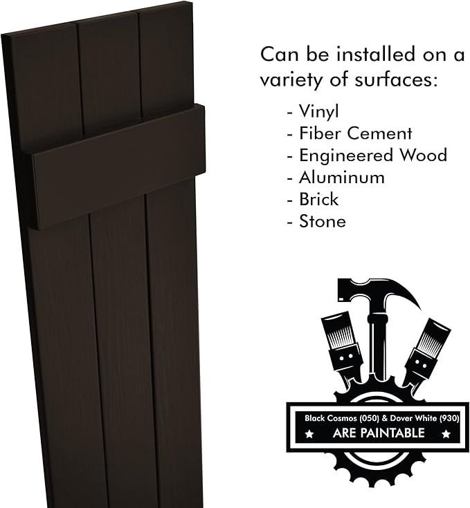 Board & Batten Vinyl Shutters (1 Pair) | 11"x55" (3-Board) - Stone Mason Brown | Exterior Window Shutters | Includes Mounting Hardware | Simple Installation | Made in USA