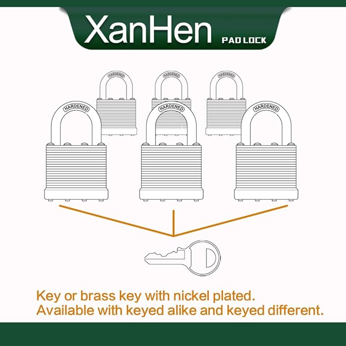 Laminated Steel Keyed Padlocks, 12 Pack, Blue, Keyed Alike, Long Shackle, 1-9/16" (40mm), For Hasp Latch, Sheds, Fences, Storage Locker, School, Gym