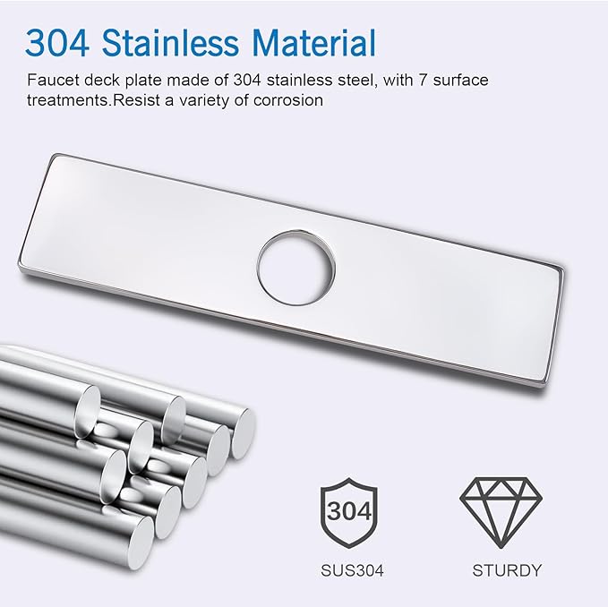 Sink Hole Cover, Faucet Deck Plate Escutcheon for 1 or 3 Hole Kitchen Sink Faucets Stainless Steel 10 Inch, Chrome