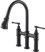 KRAUS Allyn Transitional Bridge Kitchen Faucet with Pull-Down Sprayhead in Matte Black, KPF-3121MB
