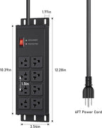 JUNNUJ Heavy Duty 20 Amp Surge Protector 4800J, Garage Metal 8 Outlets 12 Gauge, High Amp 5-15P Adapter Shop 6-20R T-Slot Industrial Outlet, 6 FT Extension Cord Commercial for Appliance