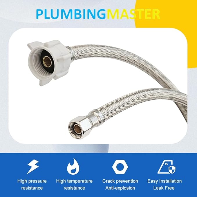 (6pcs 20 inch) PLUMBINGMASTER Toilet Water Supply Line,3/8" Comp x 7/8" BC Braided Stainless Steel Toilet Supply Line,Toilet Connector Hose with Anti-Leaking Brass Nut