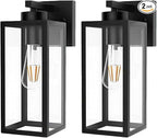Outdoor Light Fixture, 14IN Matte Black Front Porch Lamps Width Glass Shades, Exterior Waterproof Wall Mount Lantern with E26 Sockets, Outside Lights for House Garage Doorway Patio 2 Pack