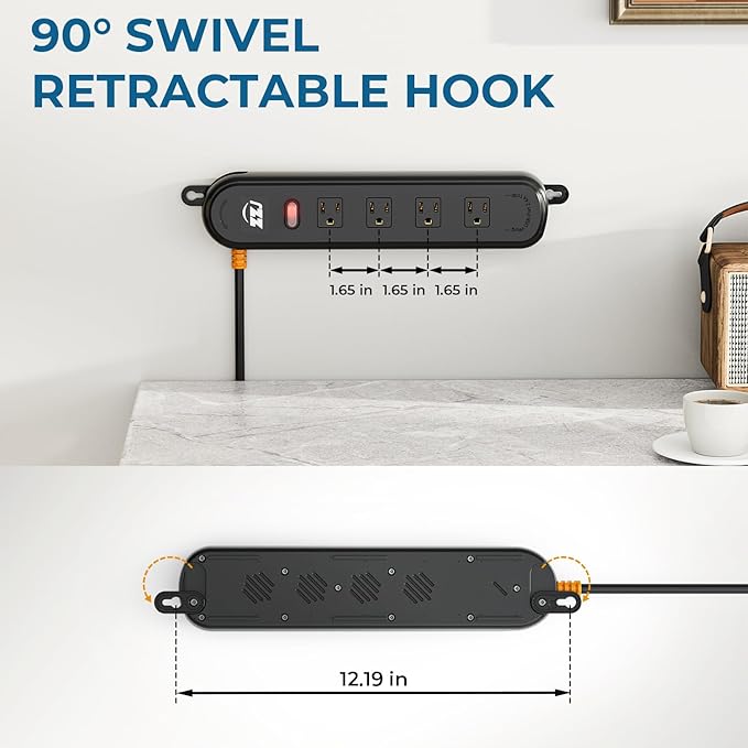 Outdoor Power Strip Weatherproof, 7-in-1 Surge Protector with 4 Wide Outlets 2USB A and 1USB C,1875W/15A, 10FT Flat Plug Multi-Plug Outdoor Extension Cord for Indoor Outdoor, UL FCC Listed