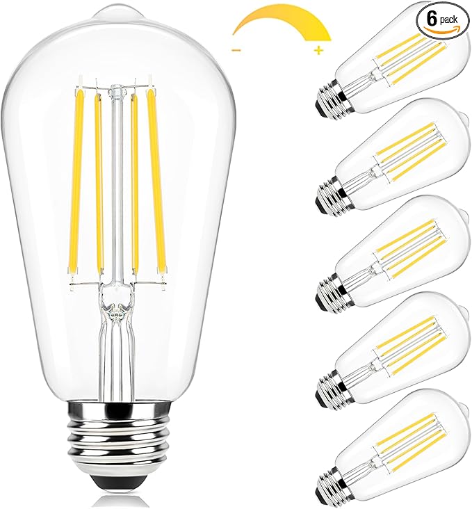 Brightever Edison Light Bulbs 60W Equivalent, Dimmable LED Edison Bulbs, 7W, 850LM, Vintage E26 LED Bulb 2700K Warm White, 90+CRI, ST58 Clear Glass Antique Decorative Filament Bulb for Room, 6-Pack
