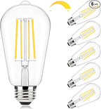 Brightever Edison Light Bulbs 60W Equivalent, Dimmable LED Edison Bulbs, 7W, 850LM, Vintage E26 LED Bulb 2700K Warm White, 90+CRI, ST58 Clear Glass Antique Decorative Filament Bulb for Room, 6-Pack