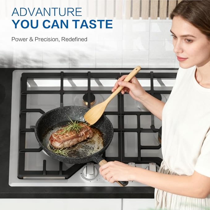 ROBAM G513 Gas Cooktop 30", Premium 5-Burner Design with 20,000 BTU Turbo Heat Wok Burner, Seamless Stainless Steel Finish, Brass Burners, Dual Fuel for Modern Kitchens