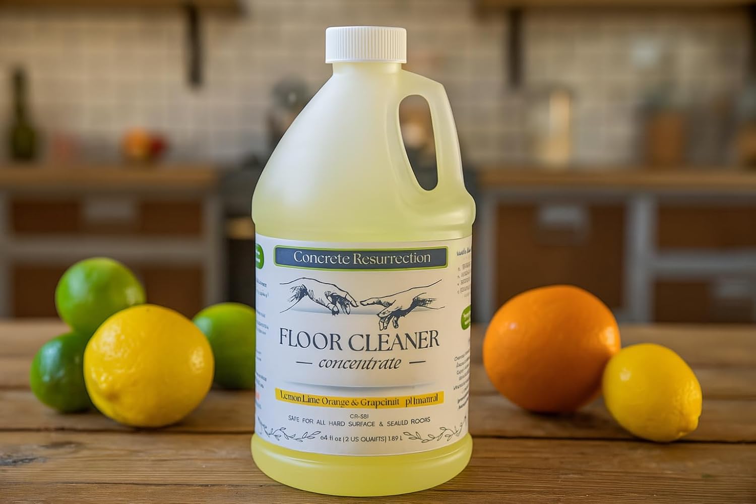 Clean Living Essentials Floor Cleaner – Multi-Surface, Non-Toxic, Plant-Based, pH Neutral, Family & Pet Friendly. Naturally scented for everyday clean. (Lemon + Lime + Orange + Grapefruit)