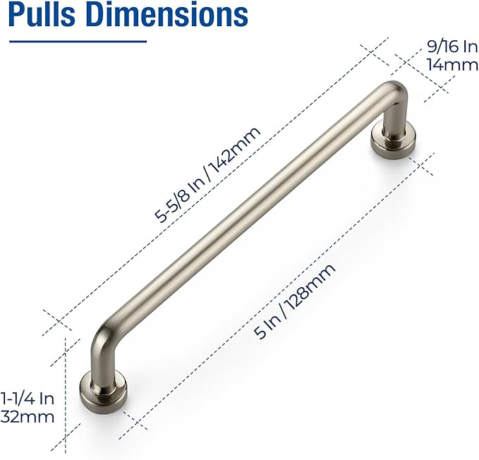 JOY DECOR Cabinet Pulls – 5 Inch Hole Center, Brushed Nickel, 10 Pack, Zinc Alloy Cabinet Handles for Drawers & Cupboard – Vintage Style Hardware for Kitchen, Bathroom, Dresser, Furniture Makeover