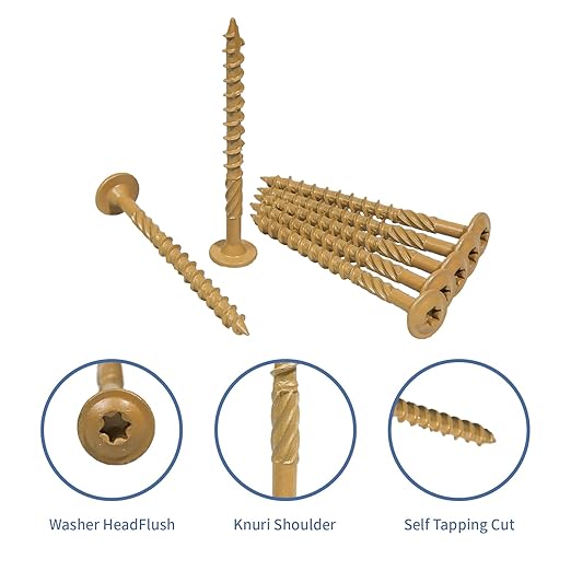 Lag Screws 3 Inch, 50PCS Heavy Duty Construction Screw, Structural Wood Screw #14 x 3, Rust Resistant, Washer Head, Yellow Coated Exterior Wood/Lag Screws, Star Drive with Bit