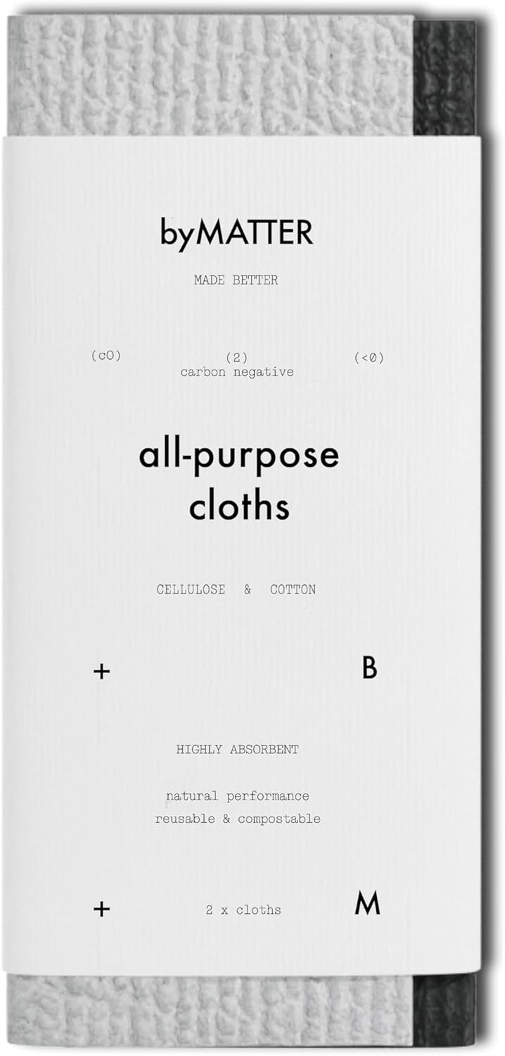 byMATTER All Purpose Cleaning Cloths – Reusable Cleaning Cloth Pack, Plastic Free, Compostable, Highly Absorbent, Dishwasher Safe, Streak Free Kitchen Cloth Set x2