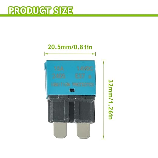 15A DC 12V-14V Auto Reset Circuit Breaker ATC/ATO Low Profile T1 Mini Blade Fuses Breakers for Car Trucks Marine Boat RV Solar and More,2 Pack