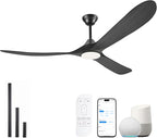 60 Inch Black Outdoor Ceiling Fans with Lights, Smart Ceiling Fan with Remote/APP/Alexa Control, Solid Wood Farmhouse Ceiling Fan for Patios Porch Bedroom, Quiet Reversible DC Motor, Indoor/Exterior