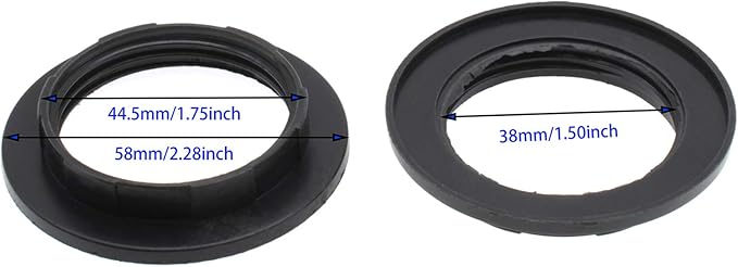 1-1/2 Inch Lamp Shade Collar Rings,FDXGYH 2pcs E26 Light Socket Ring Retainer Rings and Replacement Adapter(Black)