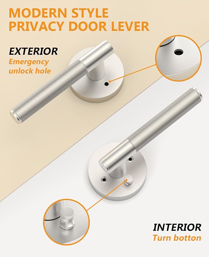 Asidrama 4 Pack Privacy Brushed Nickel Door Handles, Door Lever with Door Knobs Indoor for Bedroom or Bathroom, Heavy Duty Door Handles Interior with Locks for Left Right Sided Doors