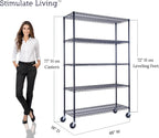 48"x18"x72" PRIME HEAVY DUTY Black 5-Tier Wire Shelving NSF 4000 LBS MAX Capacity Storage Rack for Commercial, School, Home, Garage, Warehouse, Industrial, and Hospital Uses (with Wheels)