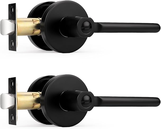 Probrico Privacy Door Handles for Bedroom and Bathroom Black Privacy Door Handle Lever, Keyless Interior Door Handles Bed Bath Door Lockset, 2 Pack