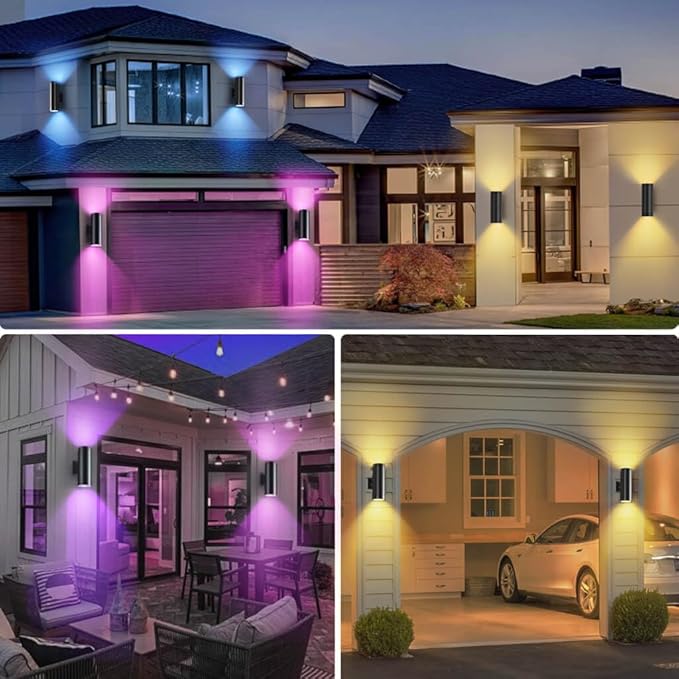 SHIMR Modern Outdoor Wall Lights Color Changing, RGBCW Smart Outdoor Lights with Remote Control, Waterproof Antirust Black Aluminum Exterior Lighting Fixtures Up and Down Lights [ETL Listed]
