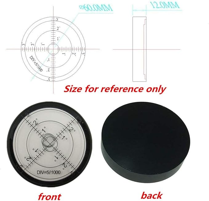 Levels High Precision Round Bullseye Bubble Aluminium Case Bullseye Spirit Bubble Surface Level Round Inclinometers for Surveying Instruments and Tribrachs, Ø60mm,Accuracy 15'/2