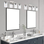 4 Light Bathroom Vanity Light Fixtures, Brush Nickel Modern Wall Lights with Clear Glass Shade, Vintage Wall Sconce Lighting for Living Room, Mirror, Bedroom, Hallway (Nickel, 4-Lights)