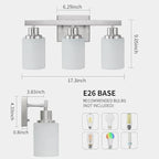 3-Light Bathroom Light Fixtures, Nickel Vanity Light, Modern Bathroom Wall Lights Over Mirror, Farmhouse Wall Sconces Lighting for Bedroom Living Room