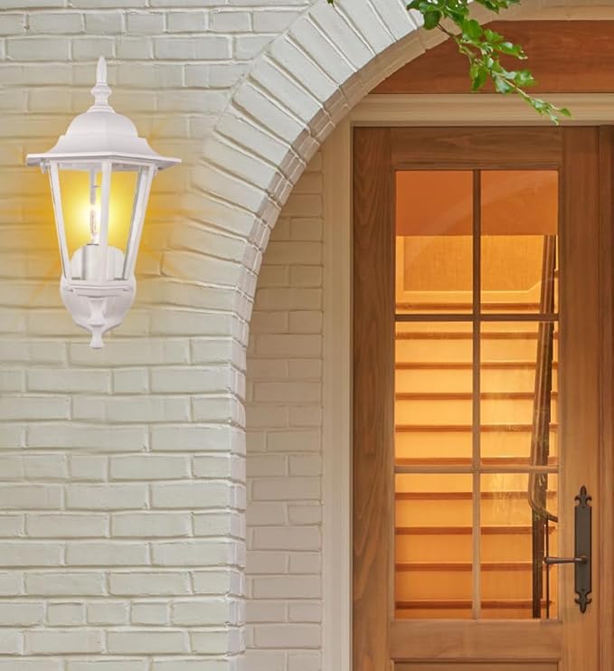 GRUENLICH Outdoor Wall Lantern, Wall Sconce as Porch Lighting Fixture with E26 Medium Base, Aluminum Housing Plus Glass, Water-Proof, Bulb Not Included, White Finish, 1 Pack