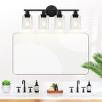 4-Light Bathroom Light Fixtures, Matte Black Modern Vanity Lights Over Mirror with Clear Glass Shade, Bathroom Wall Lamp for Mirror Kitchen Living Room Hallway Cabinet Porch Bedroom Reading room