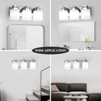 3-Light Chrome Bathroom Light Fixtures, Vanity Lights for Bathroom Mirror Lamp with Milky White Square Glass Shade, E26 Base Modern Wall Sconce Kitchen Light Fixtures Led Vanity