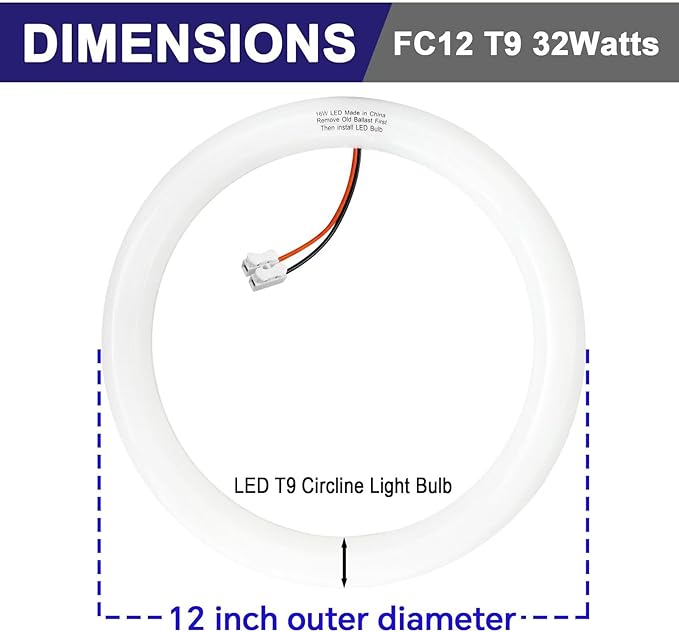 LED Replacement for FC8T9 22W and FC12T9 32W Fluorescent Bulb, 8 inch 11W for T9 22 Watts Circular Light Bulbs, 12 inch 16w for 32 Watts Circline, CRI 80, Daylight Ballast Bypass Required