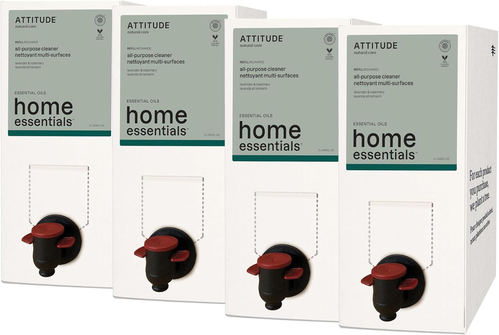 ATTITUDE Multi-Purpose Cleaner with Essential Oils, EWG Verified, Plant and Mineral-Based Ingredients, Vegan Household Products, Bulk Refill, Lavender and Rosemary, 67.6 Fl Oz (Pack of 4)