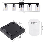 5 Light Bathroom Light Fixtures, 33.3 Inches Bathroom Lighting Fixtures Over Mirror, Black Vanity Light with Clear Glass Shades