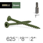 Deck Plus 48400 Exterior Wood Screws, #8 x 2, 4-Layer Epoxy Coated, Torx/Star Drive Included, Coarse Thread, Decking Screws, Outdoor Rust Resistant, Green, 625pcs
