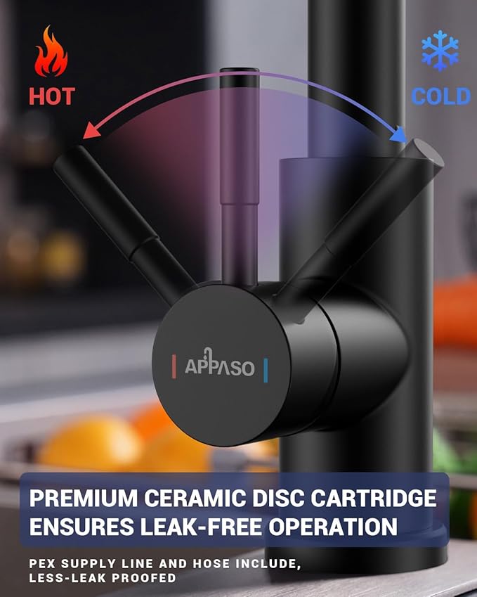 APPASO Touchless Kitchen Faucet with Pull Down Sprayer Matte Black, Waterfall Touchless Motion Sensor Hands-Free, Single Handle for 1 or 3 Holes Sink, Stainless Faucet Black with Easy Installation