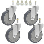5-Inch Swivel Caster Wheels, 7/16-Inch Stem Diameter Rubber Wheel, Heavy Duty TPR Thermoplastic Rubber Replacement Wheels, 225-lb per Wheel- 4 Pack