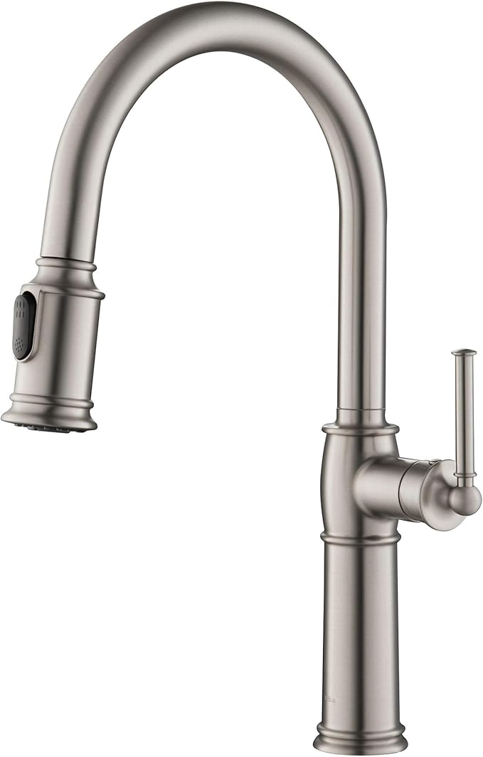 KRAUS Sellette Traditional Spot Free Stainless Steel Single Handle Pull-Down Kitchen Faucet with Deck Plate, KPF-1682SFS